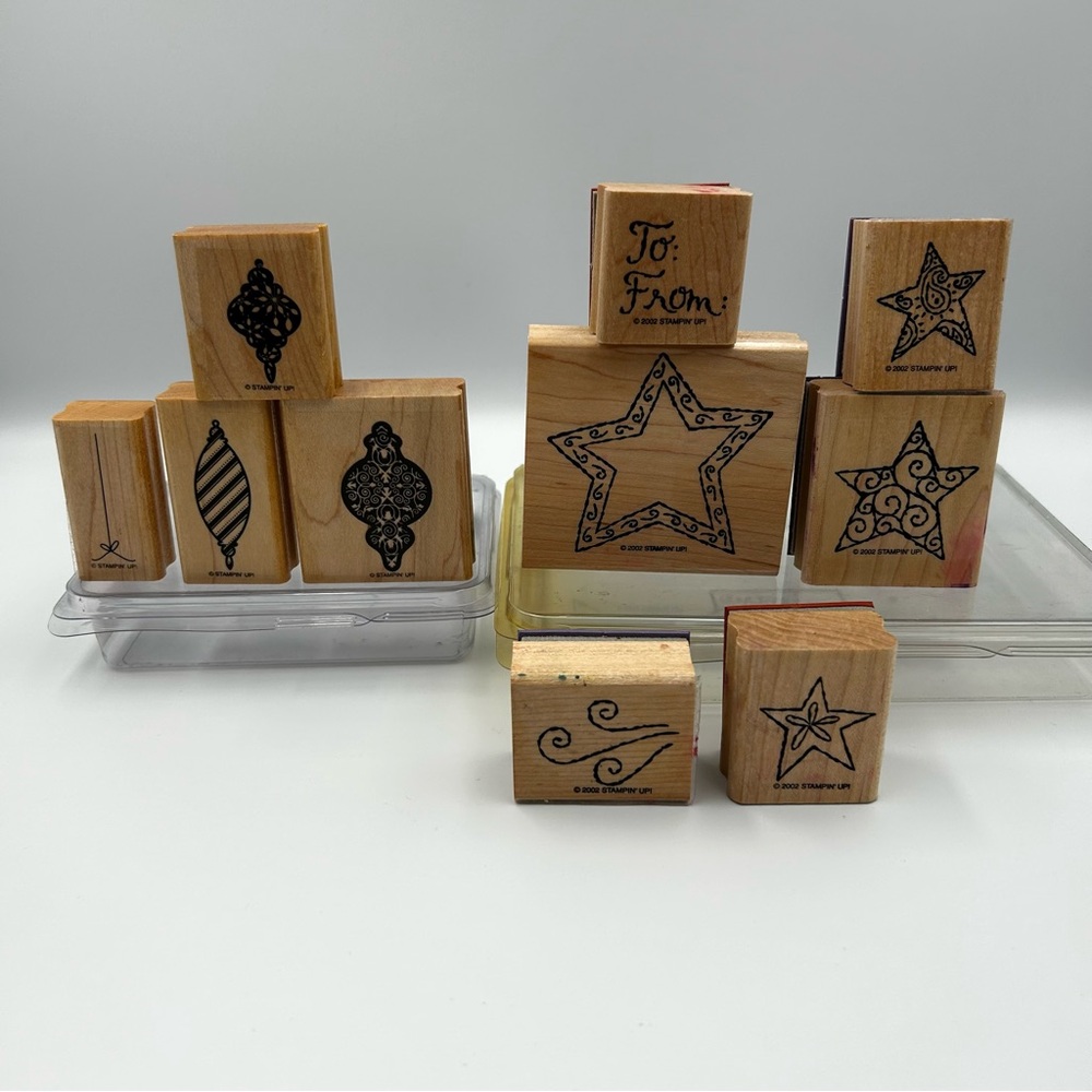 Stampin' Up! Holiday Mounted Rubber Stamp Sets Tree Trimmings Stars To: From: - Picture 12 of 12